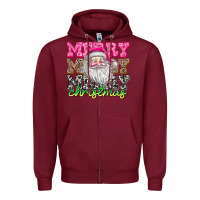 Burgundy merry merry merry christmas Zipper Hoodie - CowhideDigitalArt