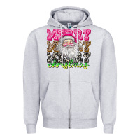 Heather Grey merry merry merry christmas Zipper Hoodie - CowhideDigitalArt