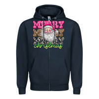 Navy merry merry merry christmas Zipper Hoodie - CowhideDigitalArt