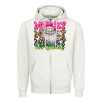 Oatmeal Heather merry merry merry christmas Zipper Hoodie - CowhideDigitalArt