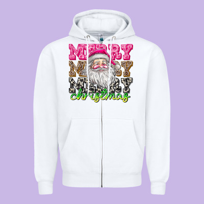 Merry Merry Merry Christmas Zipper Hoodie Designed By Cowhidedigitalart