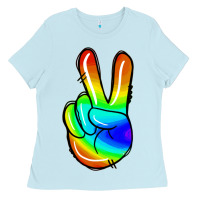 Baby Blue rainbow peace sign Ladies Tee - Jasminsmagicworld