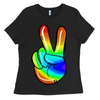 Black rainbow peace sign Ladies Tee - Jasminsmagicworld