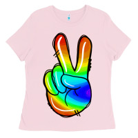 Bubblegum Pink rainbow peace sign Ladies Tee - Jasminsmagicworld