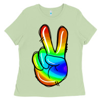 Matcha rainbow peace sign Ladies Tee - Jasminsmagicworld