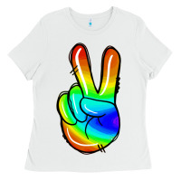 White rainbow peace sign Ladies Tee - Jasminsmagicworld