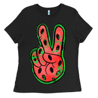 Black watermelon peace sign Ladies Tee - Jasminsmagicworld