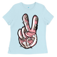 Baby Blue baseball peace sign Ladies Tee - Jasminsmagicworld