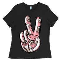 Black baseball peace sign Ladies Tee - Jasminsmagicworld