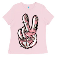 Bubblegum Pink baseball peace sign Ladies Tee - Jasminsmagicworld