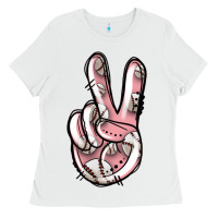 White baseball peace sign Ladies Tee - Jasminsmagicworld
