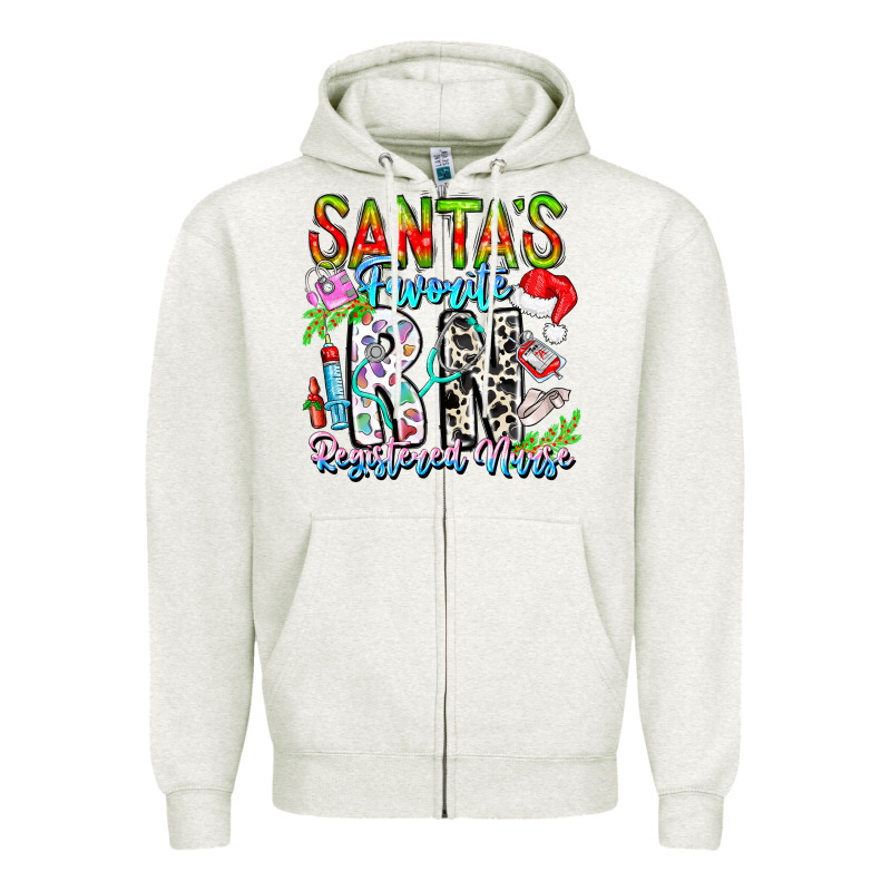 Santa's Favorite Rn Registered Nurse Zipper Hoodie by CowhideDigitalArt | Teevron
