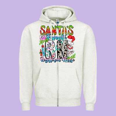 Santa's Favorite Rn Registered Nurse Zipper Hoodie Designed By Cowhidedigitalart