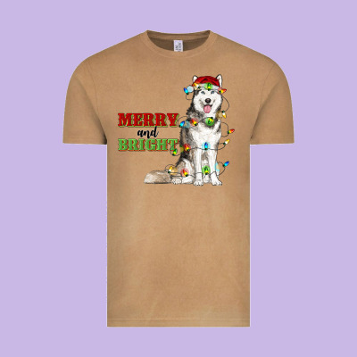 Merry And Bright Husky Vintage Tee Designed By Ranaportraitstore