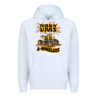 White Kids Atv Outfit 4 Wheeler Mudding Gift- Boys Four Wheeler Premium Hoodie - minhPixels