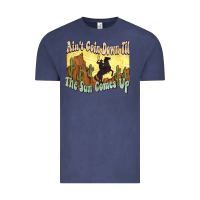 Vintage Denim Ain't goin down til the sun comes up Cowboy Vintage Tee - HowdyJamesFarm