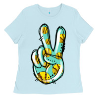 Baby Blue softball peace sign Ladies Tee - Jasminsmagicworld