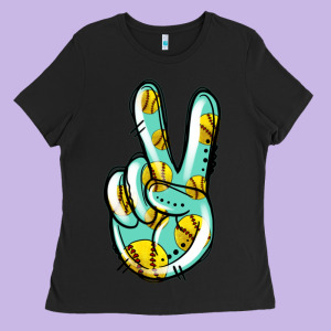 Softball Peace Sign Ladies Tee Designed By Jasminsmagicworld