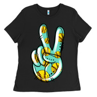 Black softball peace sign Ladies Tee - Jasminsmagicworld