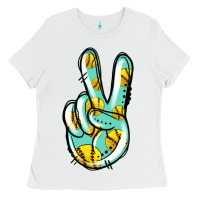 White softball peace sign Ladies Tee - Jasminsmagicworld