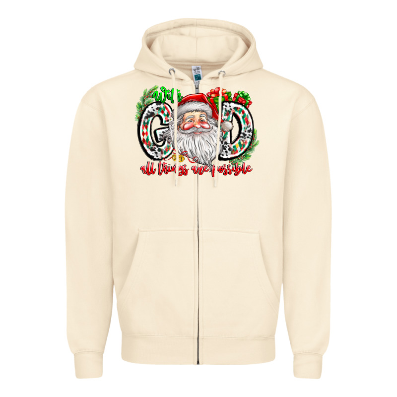 With God All Things Are Possible Santa Zipper Hoodie by CowhideDigitalArt | Teevron