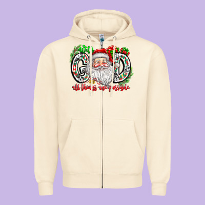 With God All Things Are Possible Santa Zipper Hoodie Designed By Cowhidedigitalart