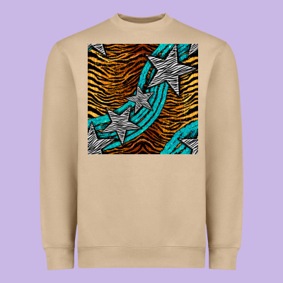 Tiger Turquoise Glitter And Stars Seamless Pattern Heavyweight Sweatshirt Designed By Bundleandbundleshop