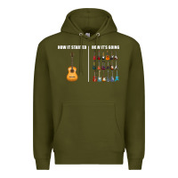 Army Green Guitars How it Started How It's Going Guitar Players Funny Premium Hoodie - minhPixels