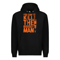 Black oogeyman halloween horror distressed quote orange Premium Hoodie - minhPixels