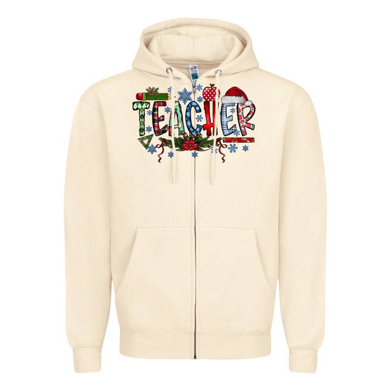 Teacher Christmas Zipper Hoodie by CowhideDigitalArt | Teevron