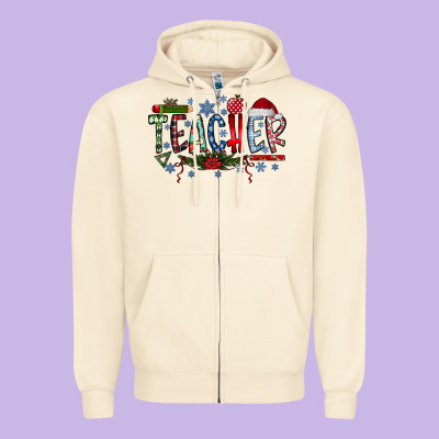 Teacher Christmas Zipper Hoodie Designed By Cowhidedigitalart