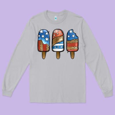Patriotic Leopard Popsicles Long Sleeve Tee Designed By Jasminsmagicworld