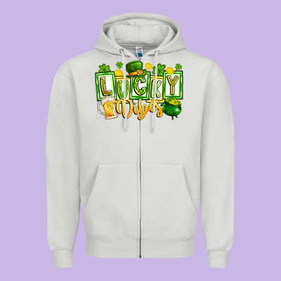Lucky Vibes Zipper Hoodie Designed By Cowhidedigitalart