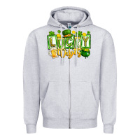 Heather Grey Lucky Vibes Zipper Hoodie - CowhideDigitalArt