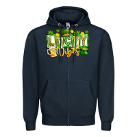 Navy Lucky Vibes Zipper Hoodie - CowhideDigitalArt