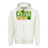 Oatmeal Heather Lucky Vibes Zipper Hoodie - CowhideDigitalArt
