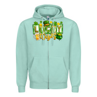 Seafoam Lucky Vibes Zipper Hoodie - CowhideDigitalArt
