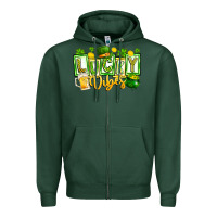 Sports Green Lucky Vibes Zipper Hoodie - CowhideDigitalArt