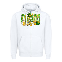 White Lucky Vibes Zipper Hoodie - CowhideDigitalArt