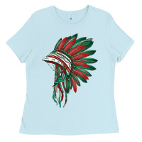 Baby Blue american flag indian headdress Ladies Tee - BarkalooDesign