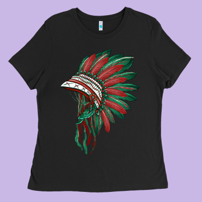 American Flag Indian Headdress Ladies Tee Designed By Barkaloodesign