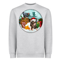 Heather Grey Christmas Pig With Chicken Heavyweight Sweatshirt - FaDigitalArtStudio