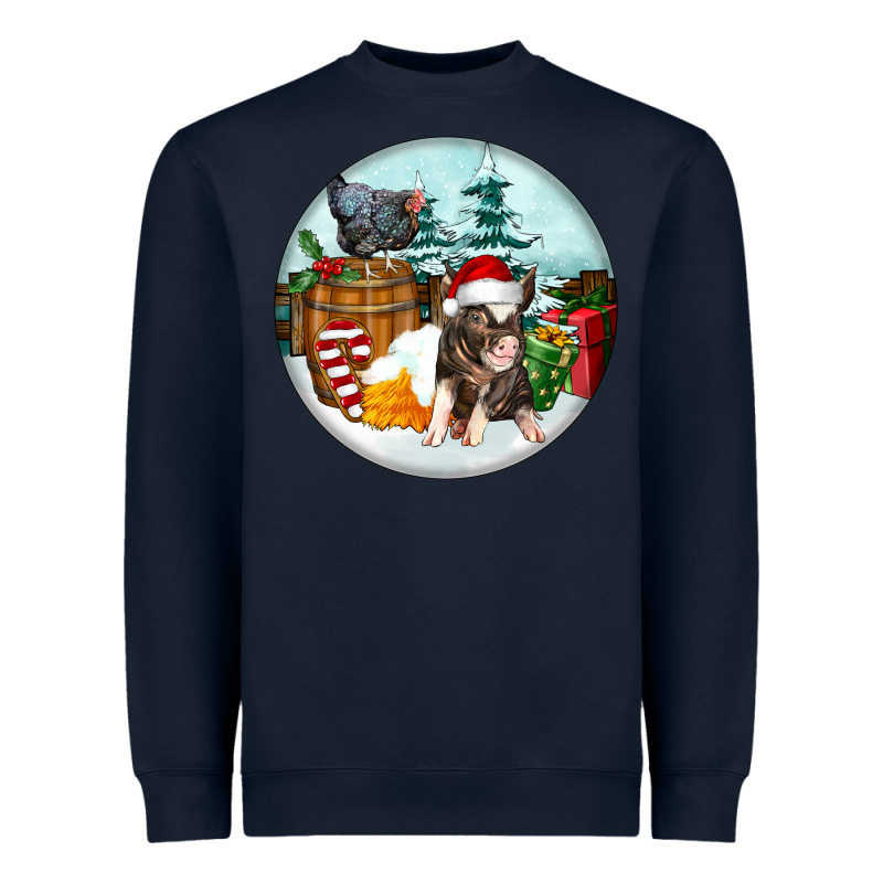 Christmas Pig With Chicken Heavyweight Sweatshirt by FaDigitalArtStudio | Teevron