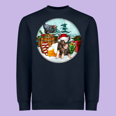 Christmas Pig With Chicken Heavyweight Sweatshirt Designed By Fadigitalartstudio