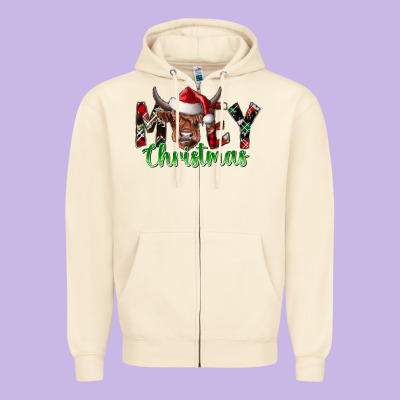 Moey Christmas Zipper Hoodie Designed By Cowhidedigitalart