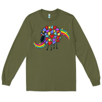 Army Green Rainbow sheep Long Sleeve Tee - CowGirlArtShop
