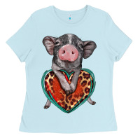Baby Blue baby pig with leopard heart Ladies Tee - BarkalooDesign