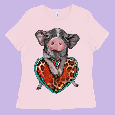 Baby Pig With Leopard Heart Ladies Tee Designed By Barkaloodesign