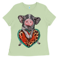 Matcha baby pig with leopard heart Ladies Tee - BarkalooDesign