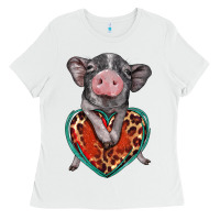 White baby pig with leopard heart Ladies Tee - BarkalooDesign